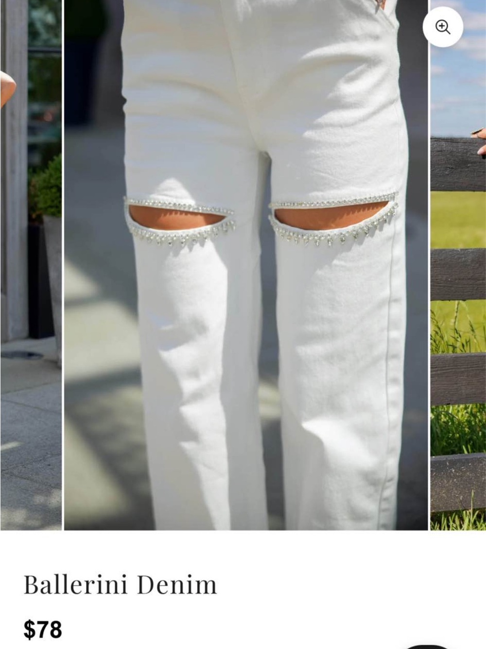 Ballerini Denim White Straight-Leg Jeans with Crystal Knee Cutouts